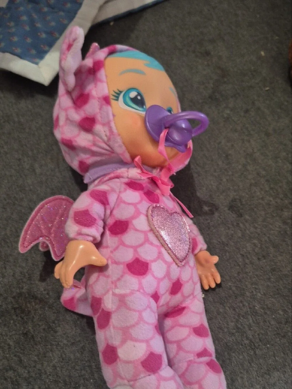 Kewpie Plush Pink Heart Baby Doll with Pacifier - Cute Hooded Plush Dragon Wings